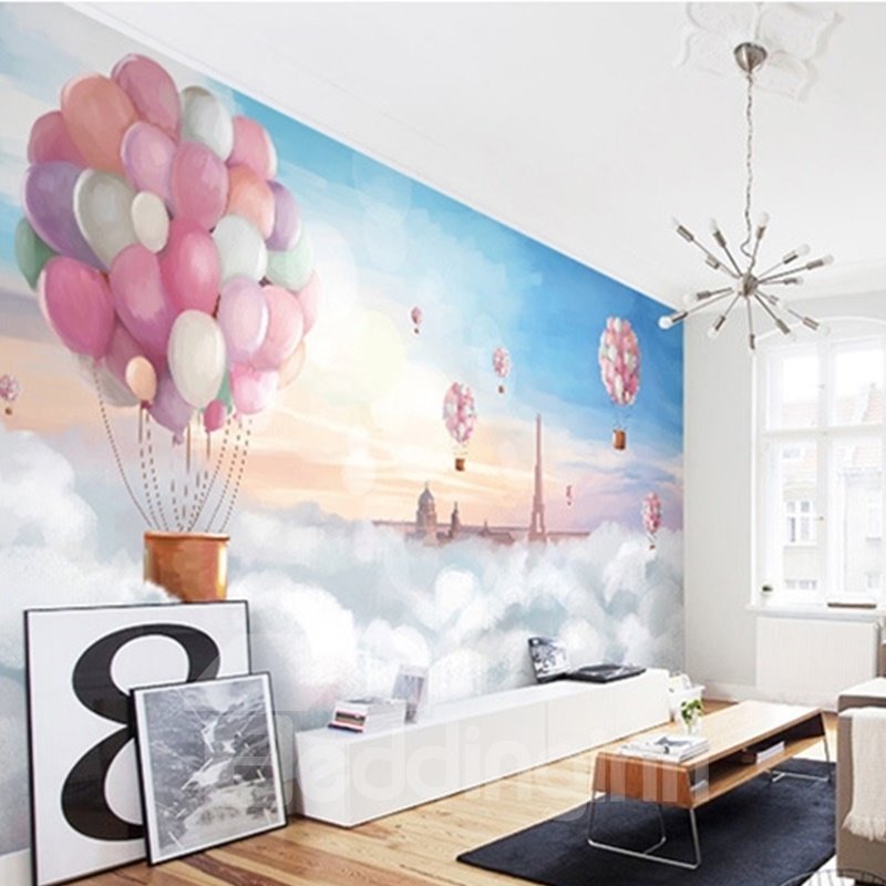 Mural de pared de habitación para niños con globos coloridos respetuosos con el medio ambiente, impermeables, telas no tejidas