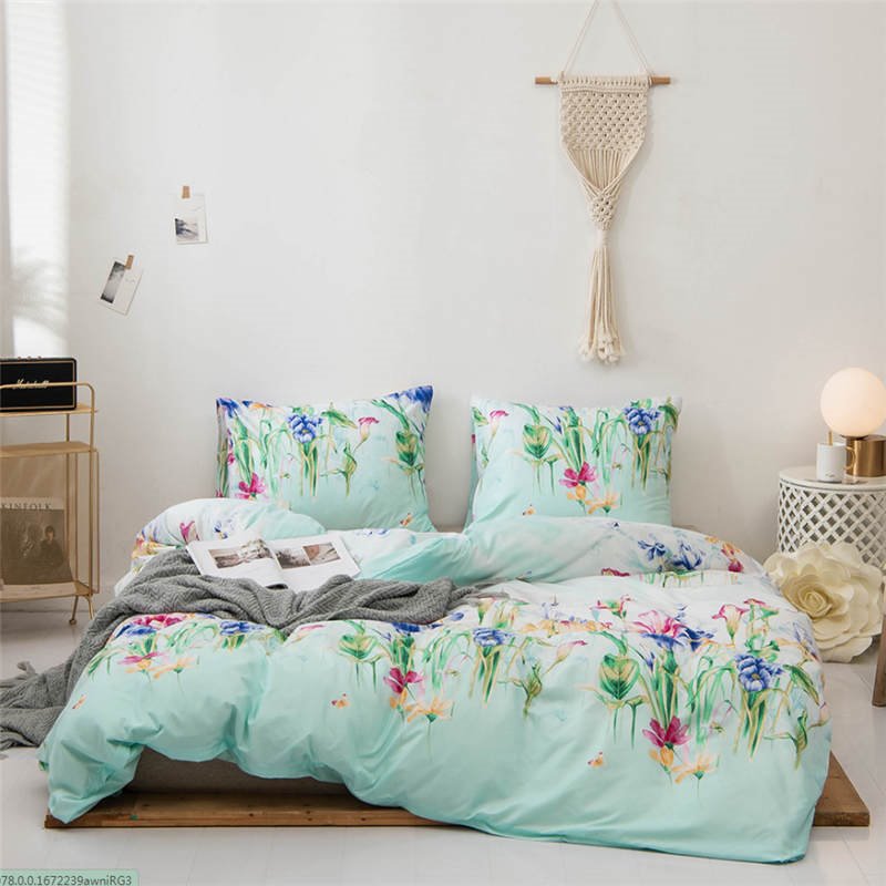 Pastoral Style Watercolor Flowers Pattern 3-Piece Bedding Sets Zipper Duvet Cover with Ties