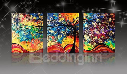 16 × 24 pulgadas × 3 paneles de pintura al óleo de árbol coloreado lienzo colgante impresiones enmarcadas impermeables y ecológicas