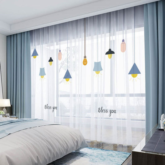 Durchsichtige Vorhänge mit 3D-Druck, bunte Glühbirne, 2 Bahnen für Wohnzimmer, Schlafzimmer, Dekoration, kein Pilling, kein Ausbleichen, kein Abblättern, Polyester, 30 % Schattierungsrate 