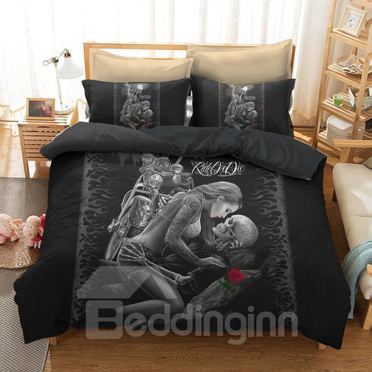 Skull and Beauty Black Printed 3-Piece 3D Bedding Sets/ Duvet Covers Microfiber