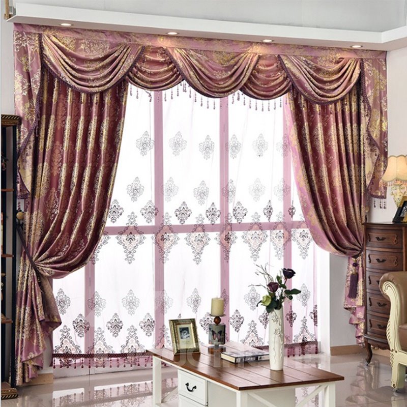 Decorative Polyester Embroidered Luxury European Style 3 Colors Curtain