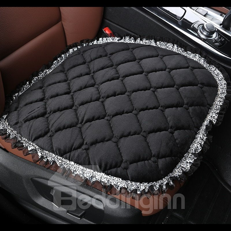 Protección de asiento de coche de encaje de gamuza con patrón de celosía de diamante de color puro