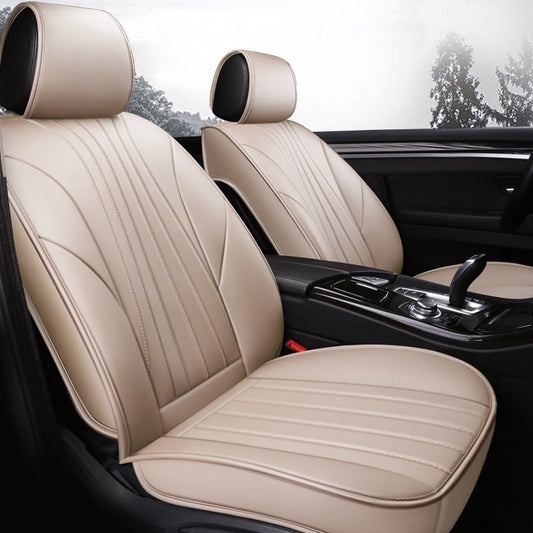 Front and Back Seat Covers 5 Pieces, Breathable Fabric&Leather Car Seat Protectors Full Set, Compatible with Most Sedans SUV Pick-up Truck