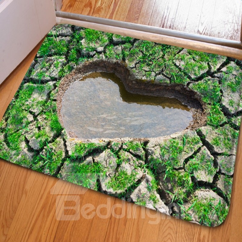 Country Style Dry Land with a Heart Shaped Water Print Non Slip Doormat