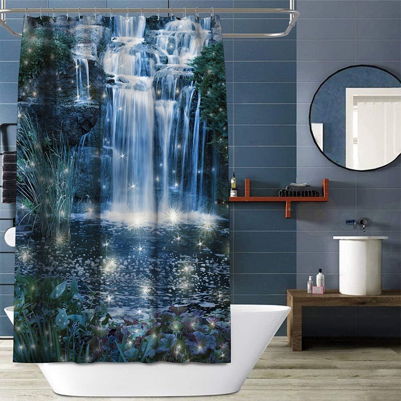 3D Printed Landscape Shower Curtain Bathroom Partition Curtain Durable Waterproof Mildew Proof Polyester 4 Size