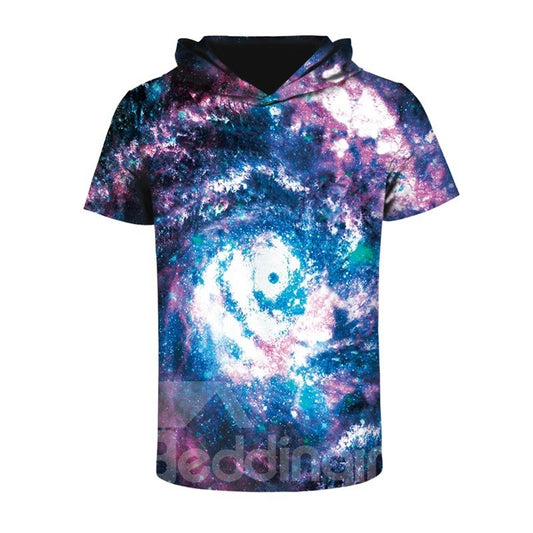 Mystery Universelles, bequemes Spandex-3D-Kurzarm-T-Shirt mit Kapuze für Herren