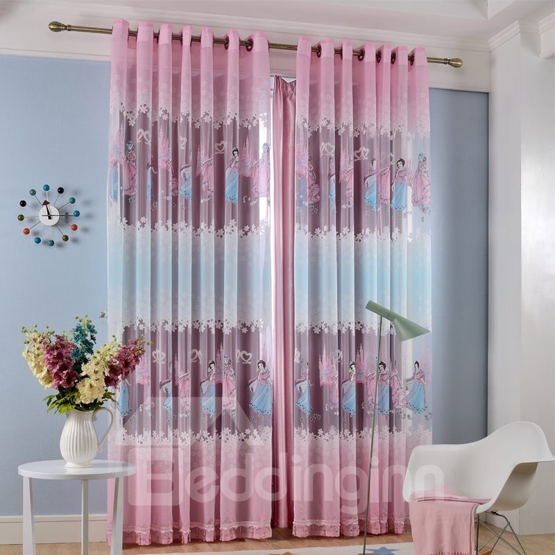 Sistemas decorativos de la cortina de las técnicas del telar jacquar del estilo del material del poliéster del estilo de la princesa