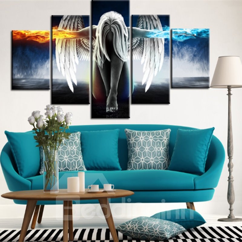 Angel Wings 5-Piece Canvas Waterproof and Eco-friendly Hanging Non-framed Wall Prints