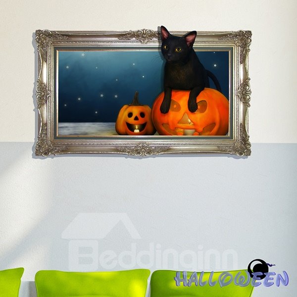 Halloween Black Cat and Pumpkin Head 3D Wall Sticker
