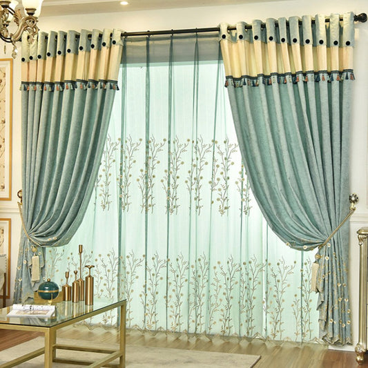 Modern Green Embroidered Polyester Sheer Curtains for Living Room Bedroom Custom 2 Panels Breathable Voile Drapes No Pilling No Fading No off-lining