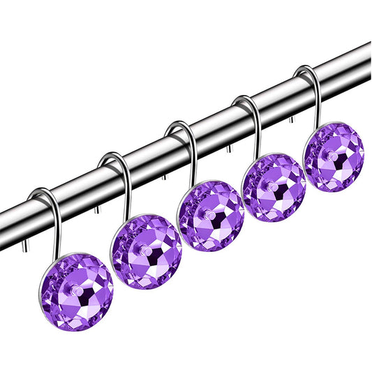 Acrylic Stainless Steel Round Shower Curtain Hooks 12 Pack Purple