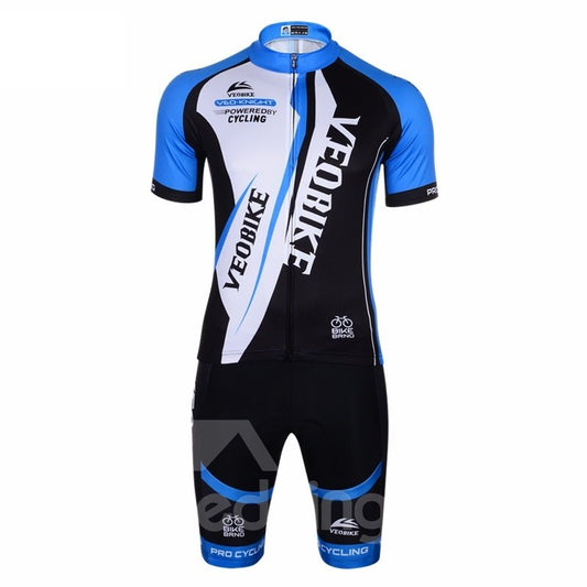 Blue Short Sleeve 3D Padded Pants Men's Cycling Jersey