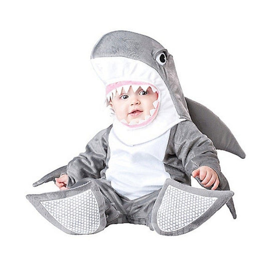 Disfraz de bebé gris de poliéster con decoración de colas en forma de tiburón
