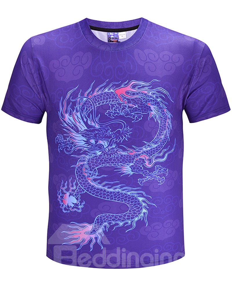 Camiseta con estampado de dragón, modelo recto, material de poliéster, manga regular