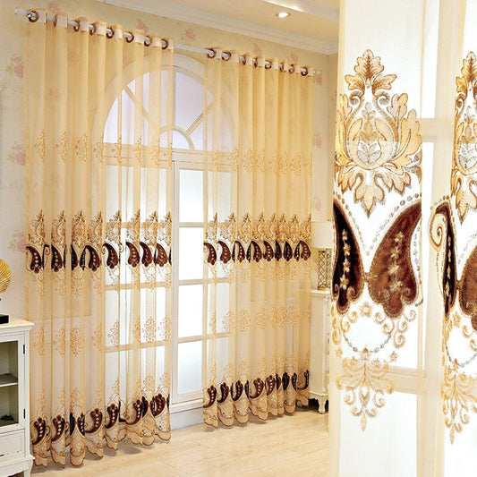 Cortinas transparentes bordadas de lujo personalizadas para sala de estar y dormitorio, cortinas de gasa transpirables, sin pelusas, sin decoloración, sin forro 