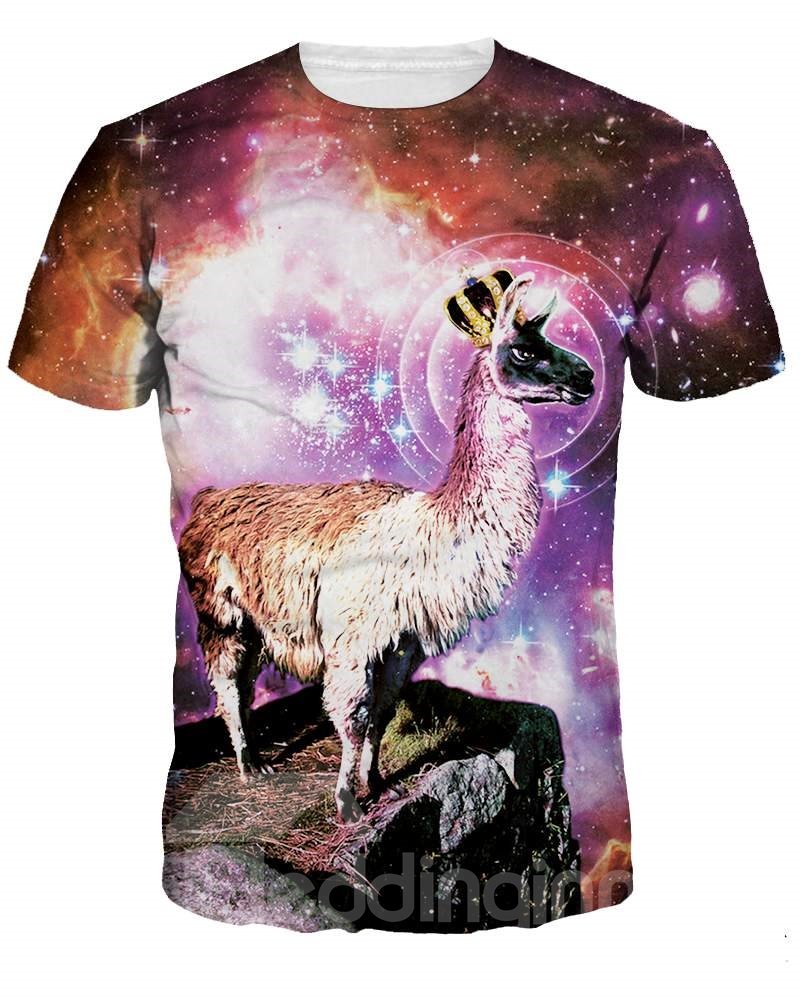 Camiseta de cuello redondo con diseño de oveja y corona pintada en 3D 
