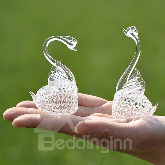 Romantische Glas-Desktop-Dekoration mit anmutigen Schwänen, 1 Paar