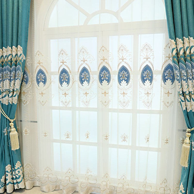 Durchsichtiger Vorhang mit Stickerei, helles Apricot, lüftbar, für Wohnzimmer, Schlafzimmer, Fensterdekoration, individuell, 2 Bahnen, Vorhänge, atmungsaktive Voile-Vorhänge 