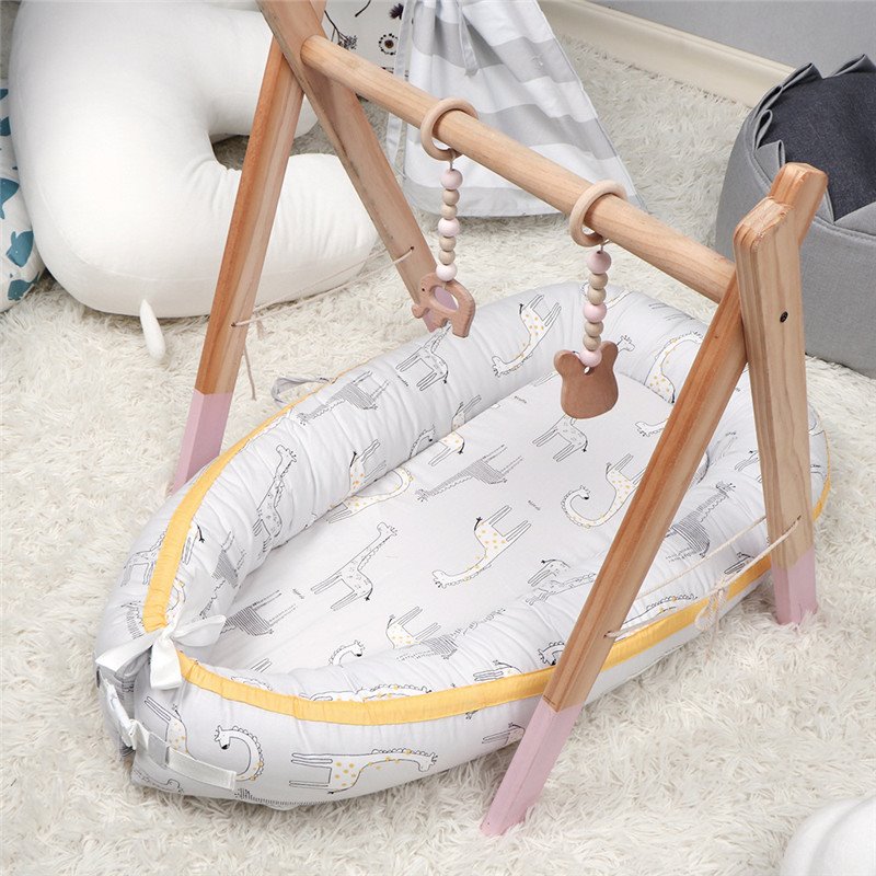 Cute Deer Pattern Cotton Cribs Bedding Newborn Baby Womb Bionic Bed Portable Removable Pink Gray 90x80cm