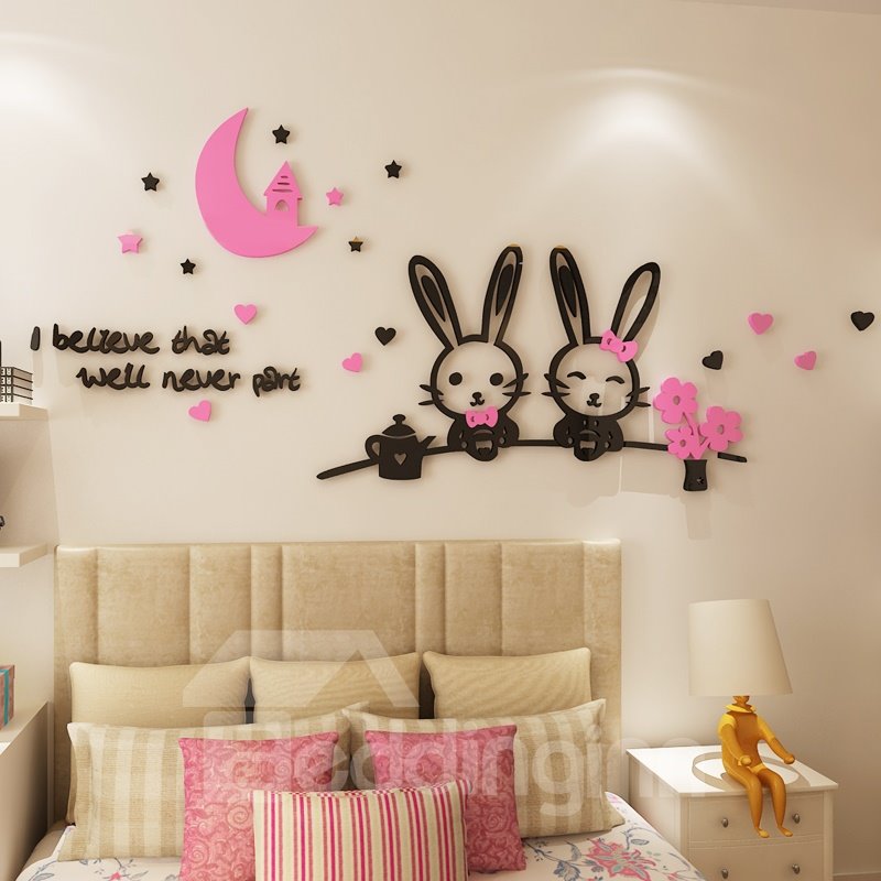 Lovely Cute Rabbits Pattern Design Acrylic Modern Style 3D Wall Stickers
