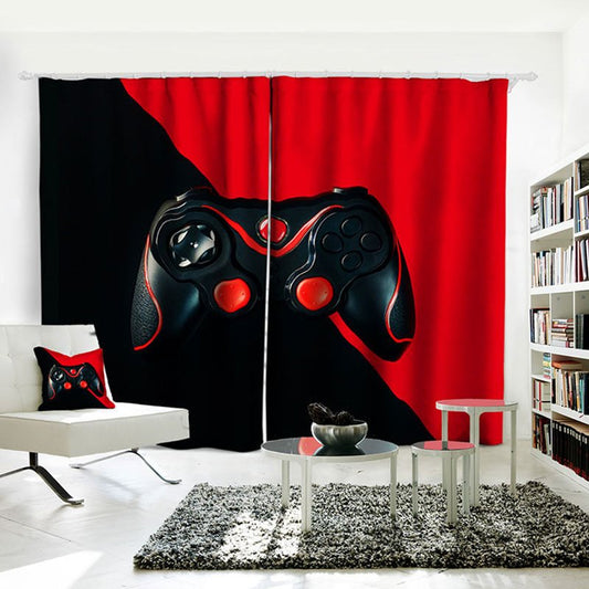 3D-Verdunkelungsvorhänge, Game-Controller, rote und schwarze Ösenvorhänge, isoliert für Wohnzimmer, Schlafzimmer, Dekoration, Vorhänge, Set mit 2 Paneelen, Wärmeisolierung, Sonnenschutz