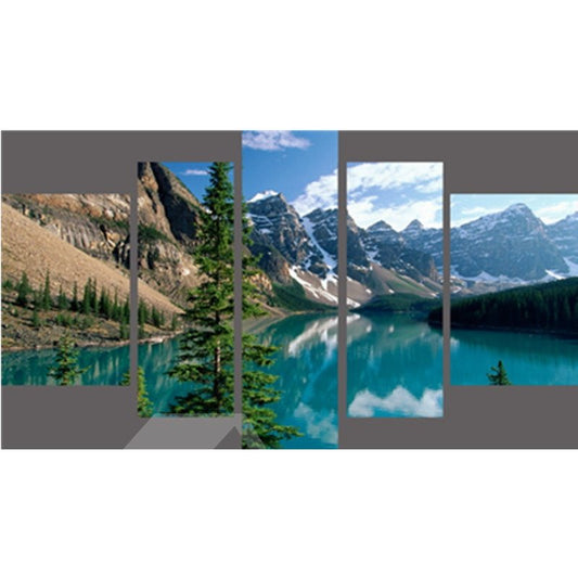 Snow Mountain Surrounding Lake Hanging 5-Piece Canvas Eco-friendly and Waterproof Non-framed Prints