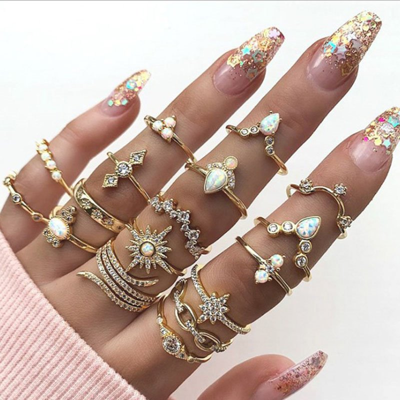 Bohemian 17Pcs Women Rings Set Knuckle Stackable Rings Jewelry Gift for Girls Women