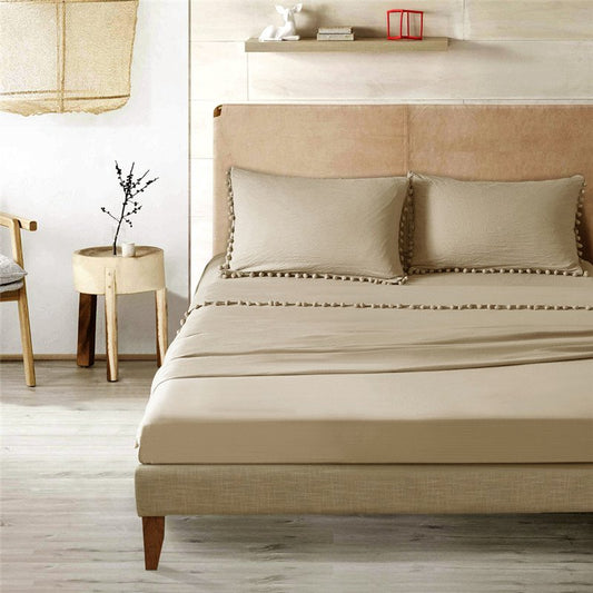 4-Piece Bed Sheet Set Solid Color Soft Polyester Bedding Set 1 Fitted Sheet 1 Flat Sheet 2 Pillowcases Purple Khaki Gray Queen King Size