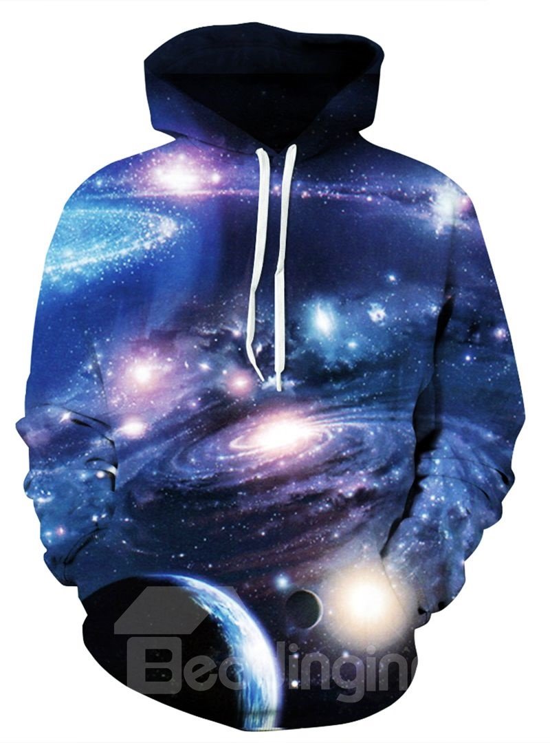 Sudadera con capucha pintada en 3D con bolsillo delantero y patrón de galaxia misteriosa de manga larga