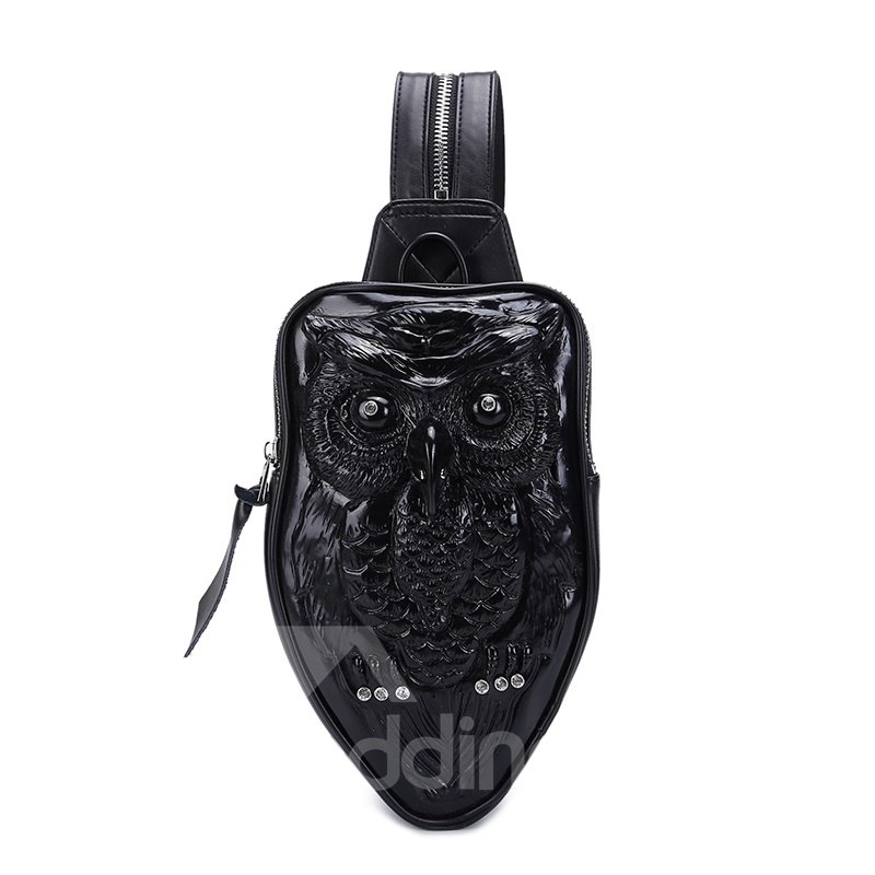 3D Owl Studded College Backpack PU Leather Durable Rucksack Shoulder Bag