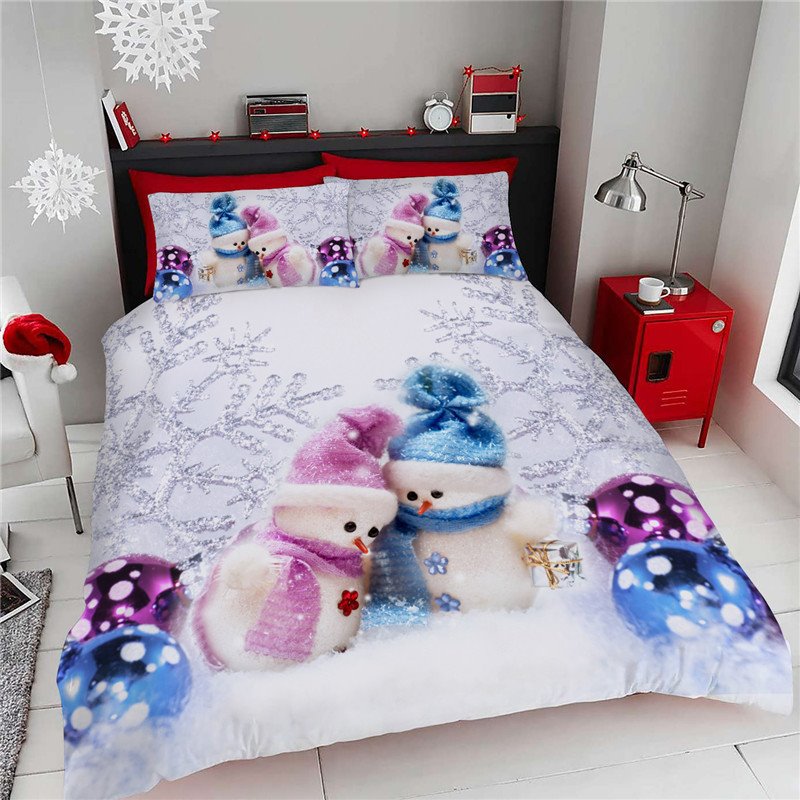 3D Christmas Bedding 3 PCS Comforter Set Snowman and Red High Heels Ultra-soft Microfiber No-fading Polyester 1 Comforter 2 Pillowcases