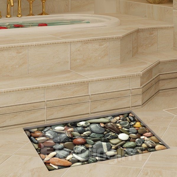 Etiqueta engomada del piso 3D del baño a prueba de agua que evita resbalones con patrón de piedra decorativa