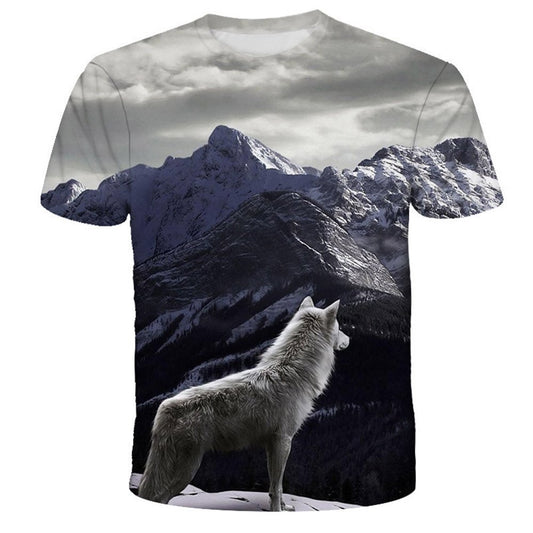 Herren-T-Shirt mit 3D-Druck, Lone Wolf, kurzärmelig, eng anliegender Rundhalsausschnitt, schlank, mit bequemem, atmungsaktivem Stoff