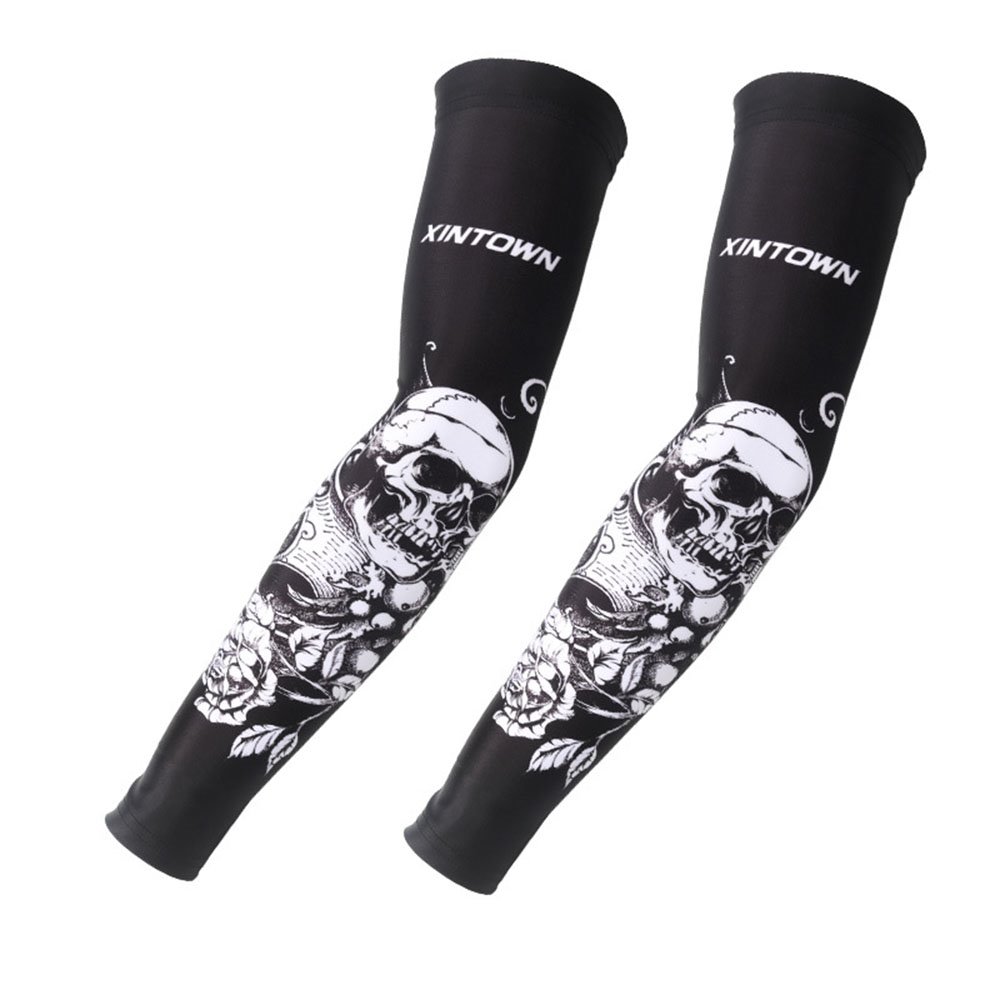 Skull Tiger Print Ice Silk Cooling Arm Sleeves Cover Basketball Golf Sport UV Sun Protection Cycling Sports