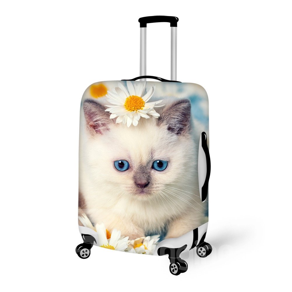 Preciosa funda para equipaje pintada en 3D con estampado de flores y gatos