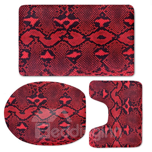 Patrón de alfombra roja Fundas de asiento de inodoro antideslizantes de absorción de agua suave de PVC de franela de 3 piezas