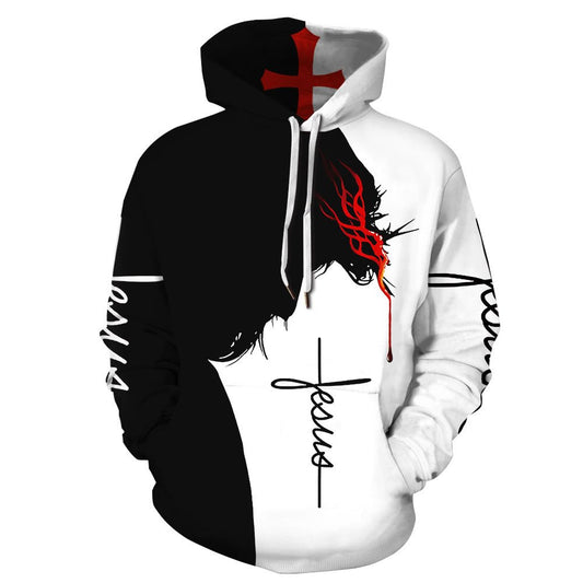 Creative 3D Print Men's Hoodie Black and White Couple Outfit Unisex Pullover Hoodies Fashion Long Sleeve Loose Sweatshirt Sportswear