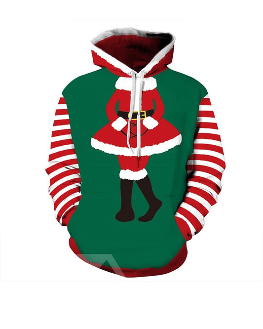 Vestido Santa Navidad Manga larga Patrón 3D Sudadera con capucha