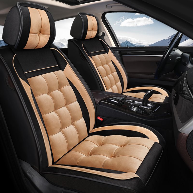 5 Seats Full Set Leather Car Seat Covers Comfortable And Warm Soft Winter Plush Material Fully Enclosed Version Dirt Resistant And Durable Leatherette Automotive Vehicle Cushion Cover for Cars SUV Pick-up Truck