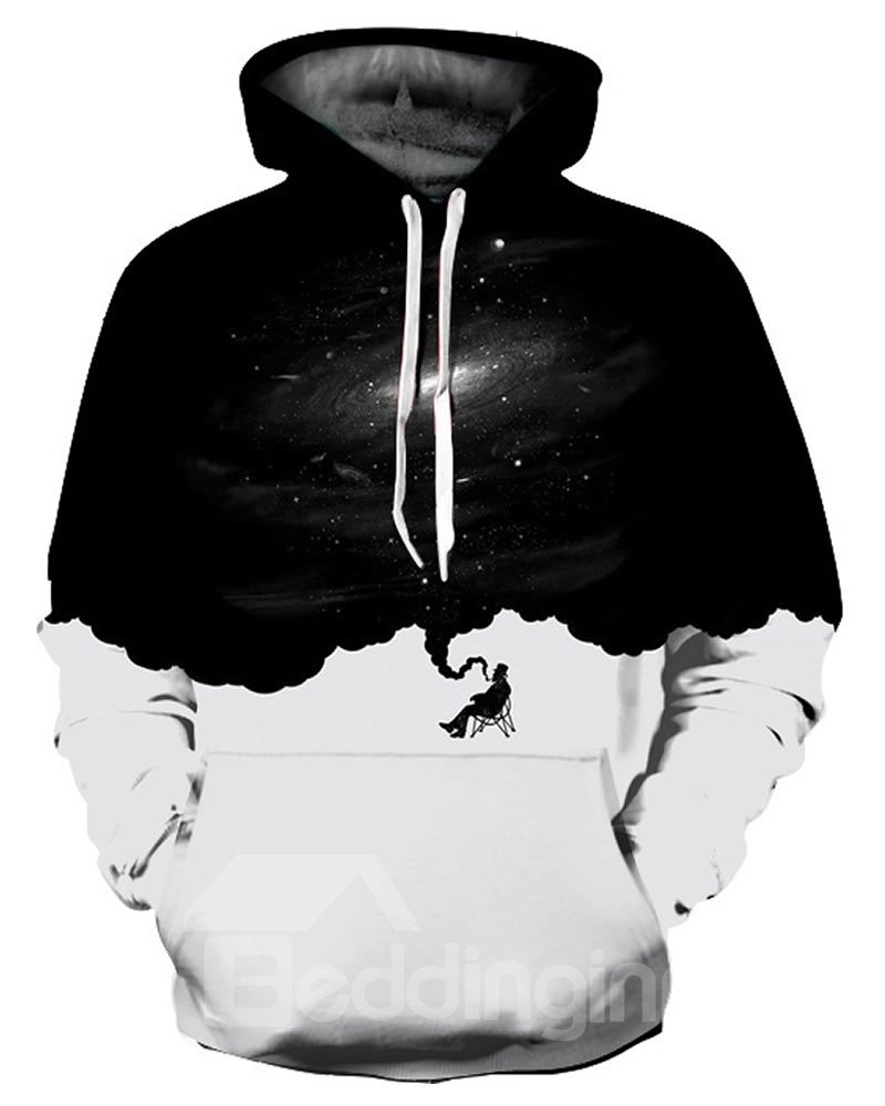 3D Man Smoking Black White Pattern Long Sleeve Cool Hoodies