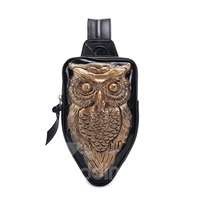 3D Owl Studded College Backpack PU Leather Durable Rucksack Shoulder Bag