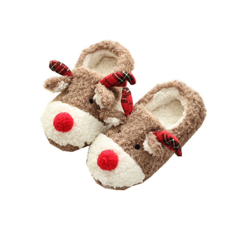 Zapatillas de suela gruesa con dibujos animados de alces navideños