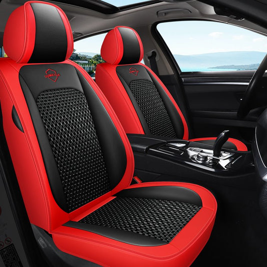 5 Seater Universal Fit Seat Covers for Summer Combination of Durable Leather and Breathable Linen Material Compatible with Airbags