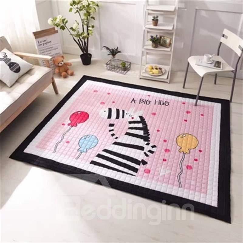 Cartoon Zebra Pattern Rectangular Polyester Pink Baby Play Floor Mat/Crawling Pad