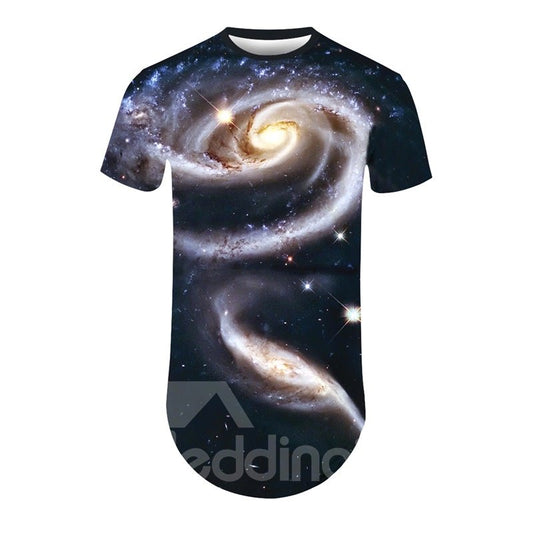 3D-gemaltes modernes Herren-T-Shirt mit Rundhalsausschnitt und schwarzem Galaxiemuster 