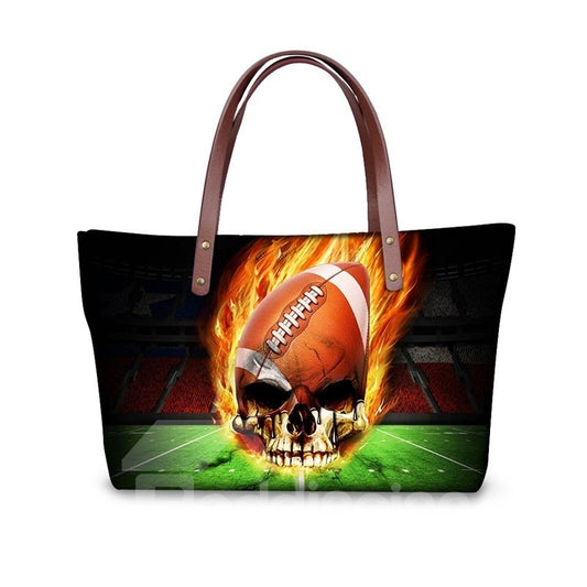 Football Skull Fire Waterproof 3D Printed Shoulder Handbag