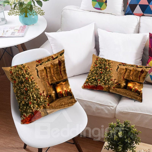 Christmas Tree and Colored Lights Printing 3D Polyester Throw Pillow