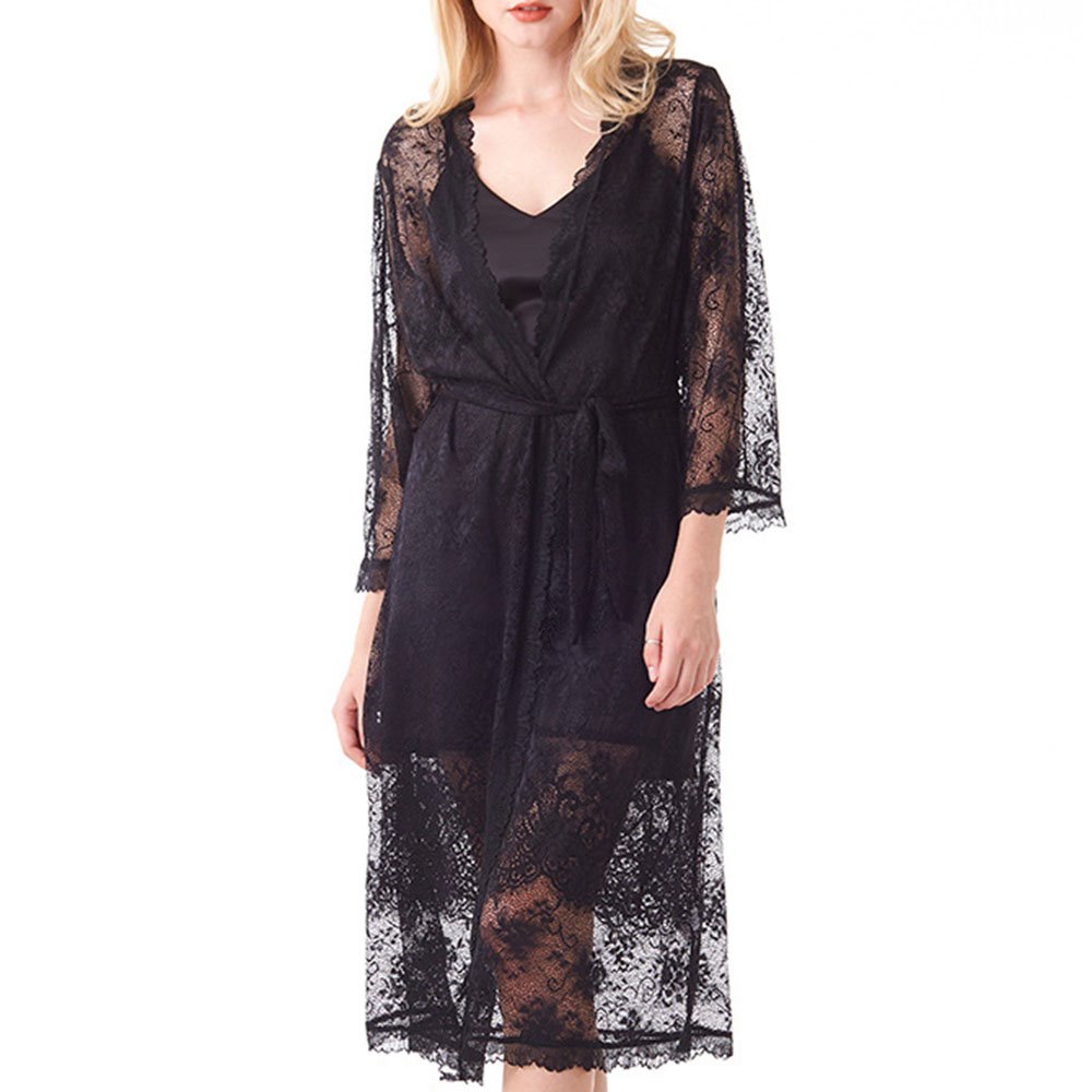 Camisones de vestir para casa con traje de pijama regular liso de encaje de gasa sexy para mujer 