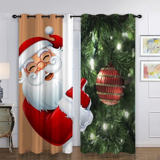 Cortinas 3D árboles de Navidad Santa Claus impreso poliéster estilo moderno Blackout cortina de Navidad personalizada